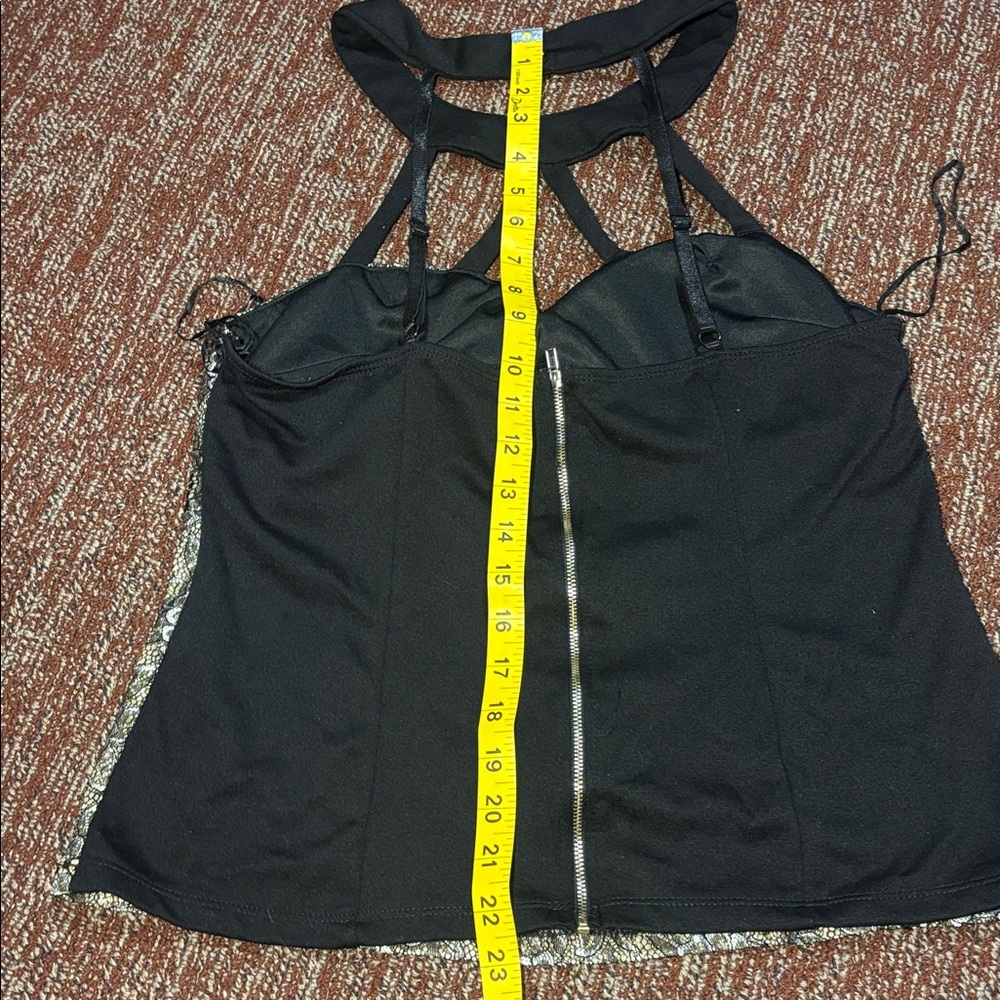 Vintage damask metallic high neck cage neck zipper back bustier going out top - Picture 11 of 14
